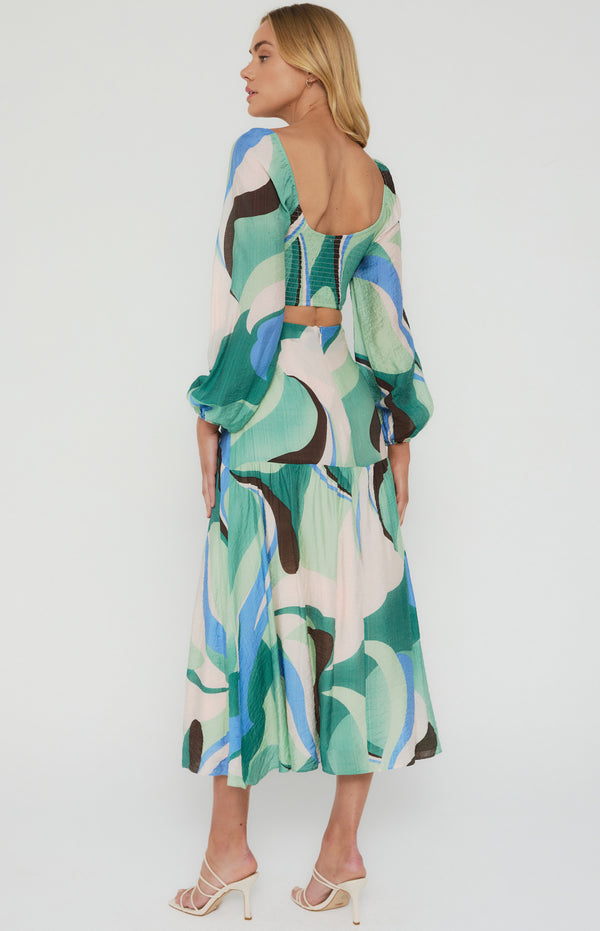 Abstract Printed Set with Top and Curved Seam Skirt