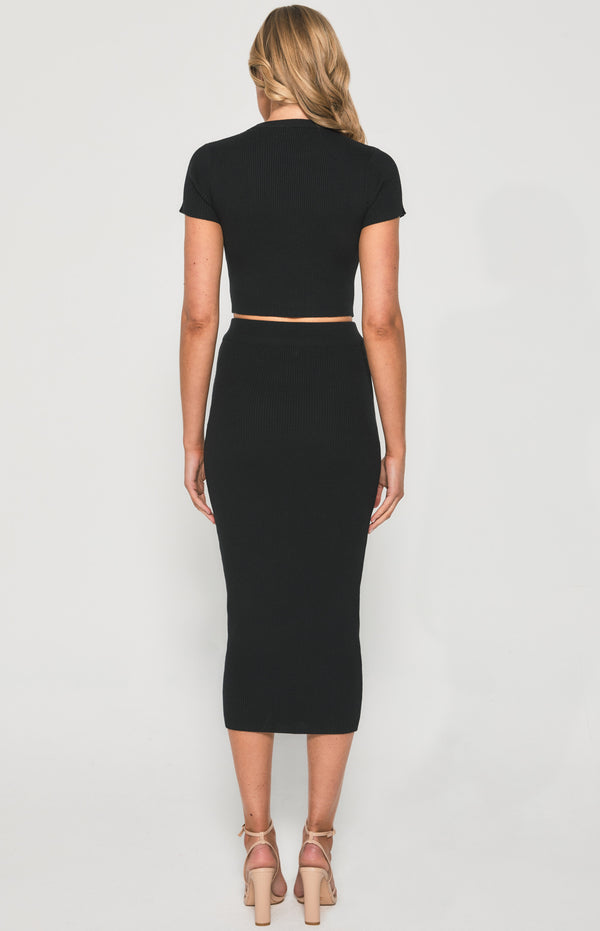 Knit Set with Round Neck Top & Midi Skirt