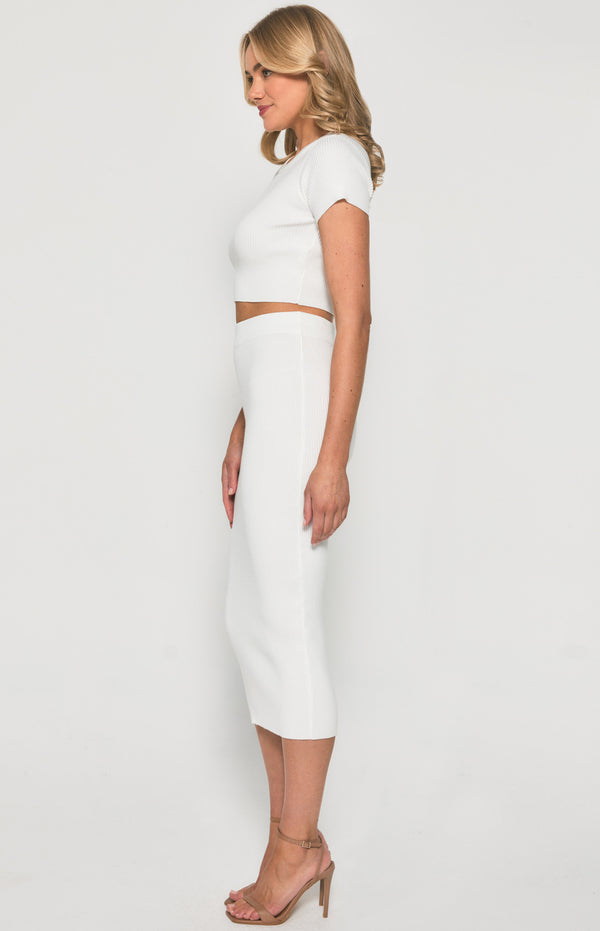 Knit Set with Round Neck Top & Midi Skirt