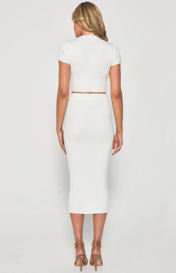 Knit Set with Round Neck Top & Midi Skirt