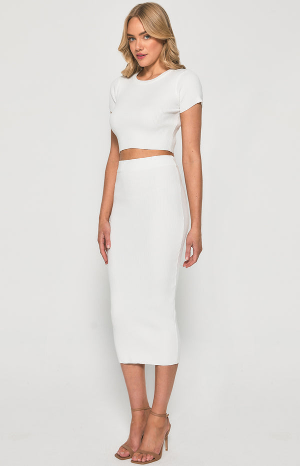 Knit Set with Round Neck Top & Midi Skirt