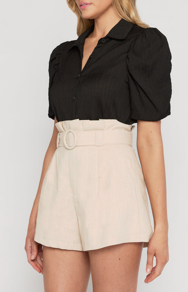 Gigot Sleeves Textured Button Up Shirt