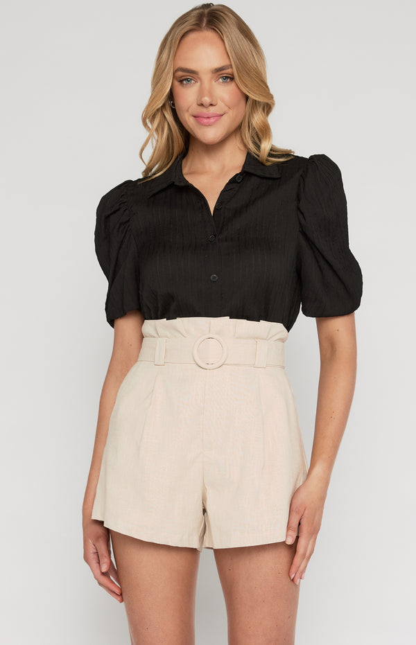 Gigot Sleeves Textured Button Up Shirt