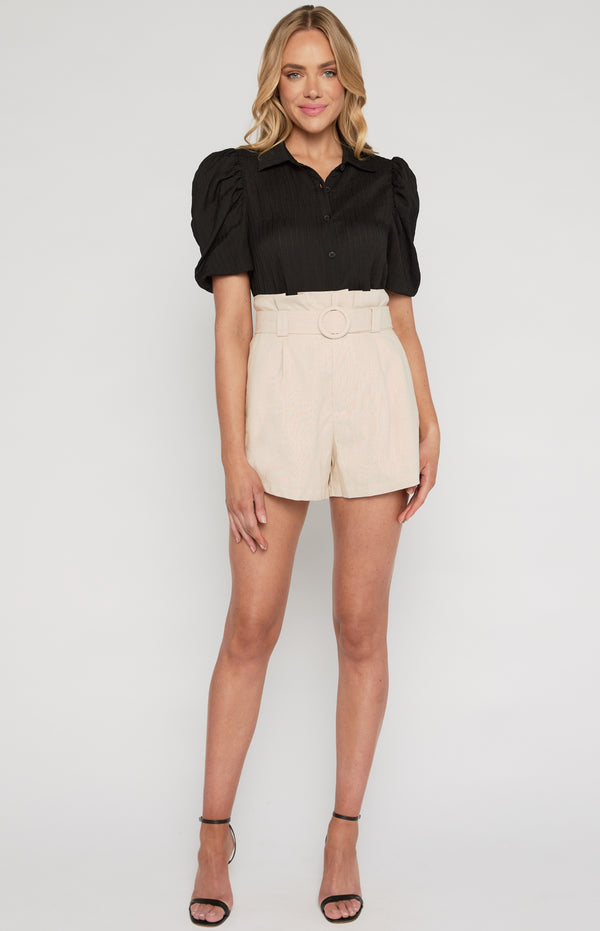 Gigot Sleeves Textured Button Up Shirt