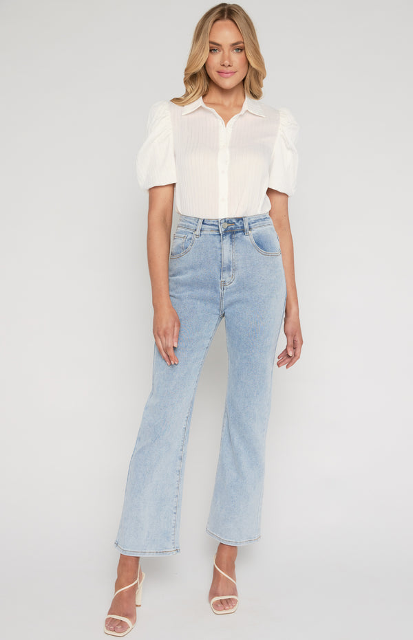 Gigot Sleeves Textured Button Up Shirt