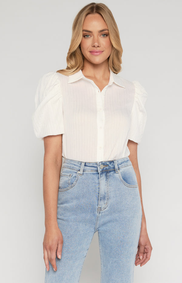 Gigot Sleeves Textured Button Up Shirt