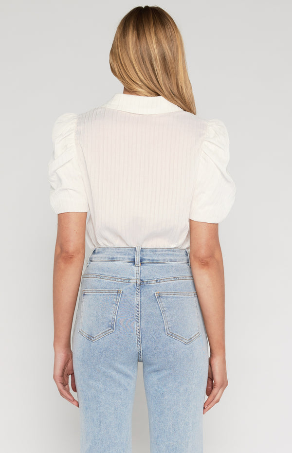 Gigot Sleeves Textured Button Up Shirt