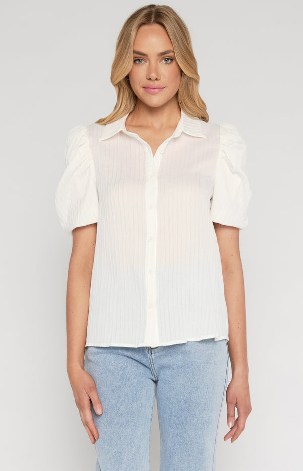 Gigot Sleeves Textured Button Up Shirt