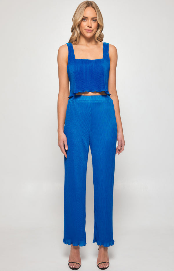 Plisse Set with Top and Elastic Waist Pants