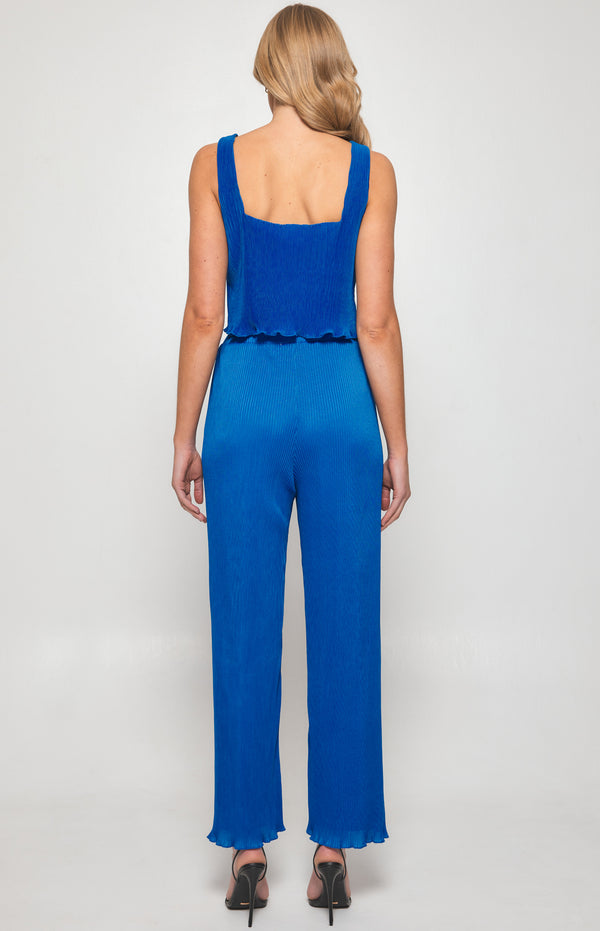 Plisse Set with Top and Elastic Waist Pants