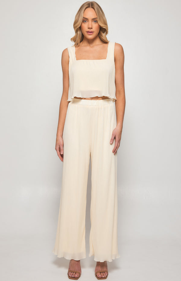 Plisse Set with Top and Elastic Waist Pants