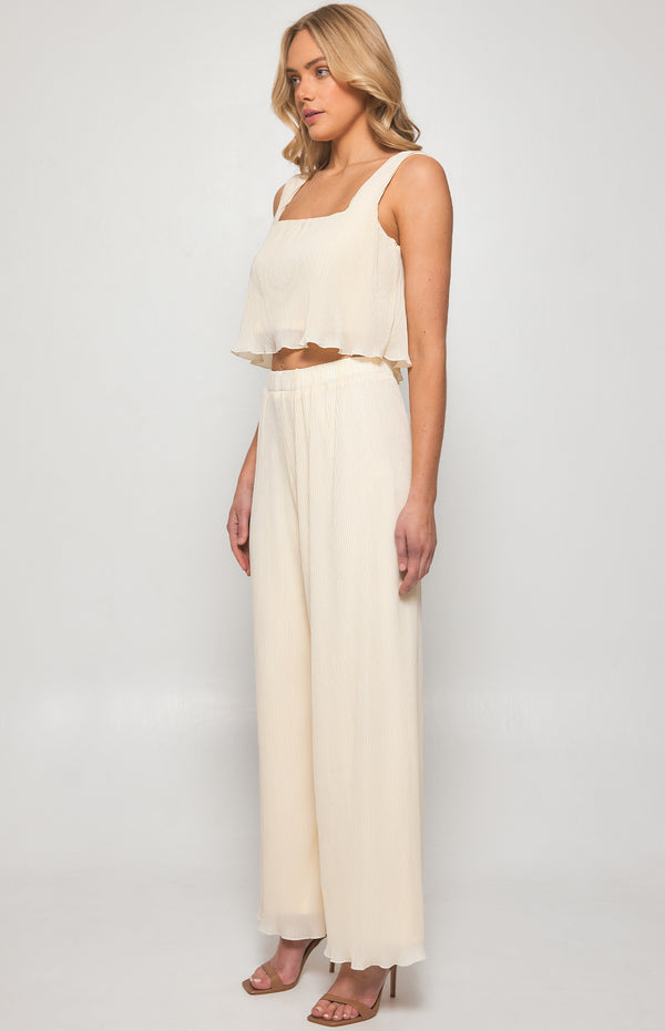 Plisse Set with Top and Elastic Waist Pants