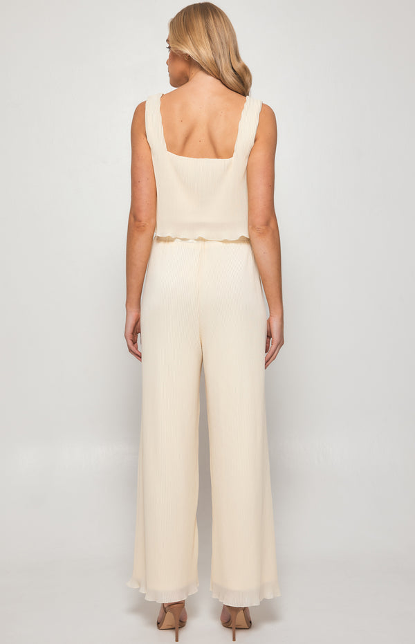 Plisse Set with Top and Elastic Waist Pants