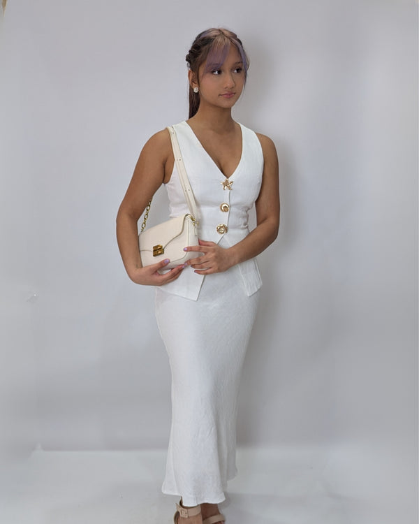 Golden Button Silhouette StyleWhite Vest Top-Slim Fit