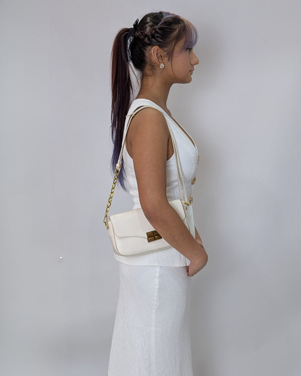 Golden Button Silhouette StyleWhite Vest Top-Slim Fit