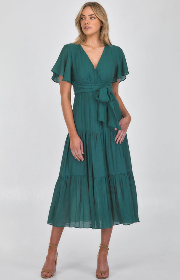 Butterfly Sleeve Shirred Waist Maxi Dress ADR1138-2A