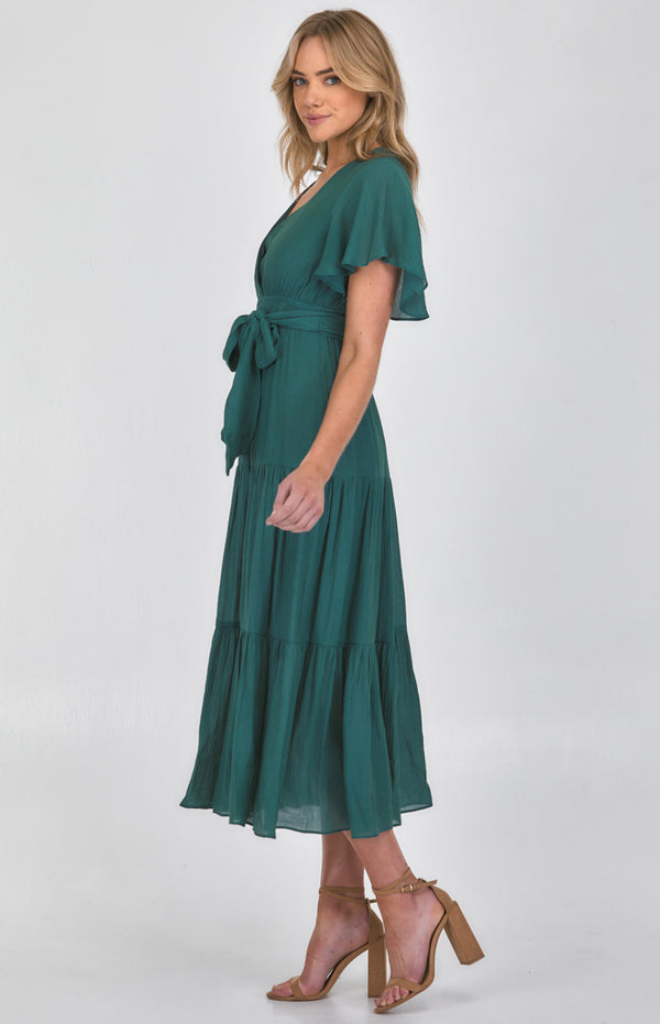 Butterfly Sleeve Shirred Waist Maxi Dress ADR1138-2A
