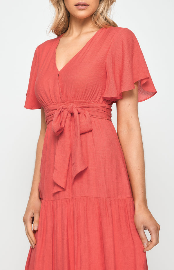 Butterfly Sleeve Shirred Waist Maxi Dress ADR1138-2A