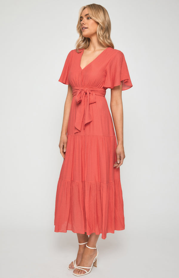 Butterfly Sleeve Shirred Waist Maxi Dress ADR1138-2A