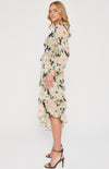 Floral Print Midi Dress with Tiered Asymmetric Hem