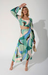Abstract Printed Set with Top and Curved Seam Skirt