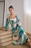 Abstract Printed Set with Top and Curved Seam Skirt