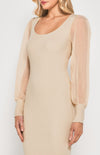 Contrast Sheer Sleeve Knit Midi Dress