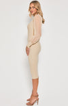 Contrast Sheer Sleeve Knit Midi Dress