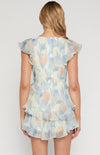 Floral Frill Sleeve Playsuit with Layered Hem