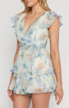 Floral Frill Sleeve Playsuit with Layered Hem