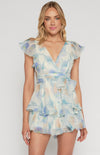 Floral Frill Sleeve Playsuit with Layered Hem