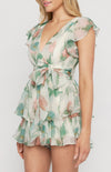 Floral Frill Sleeve Playsuit with Layered Hem