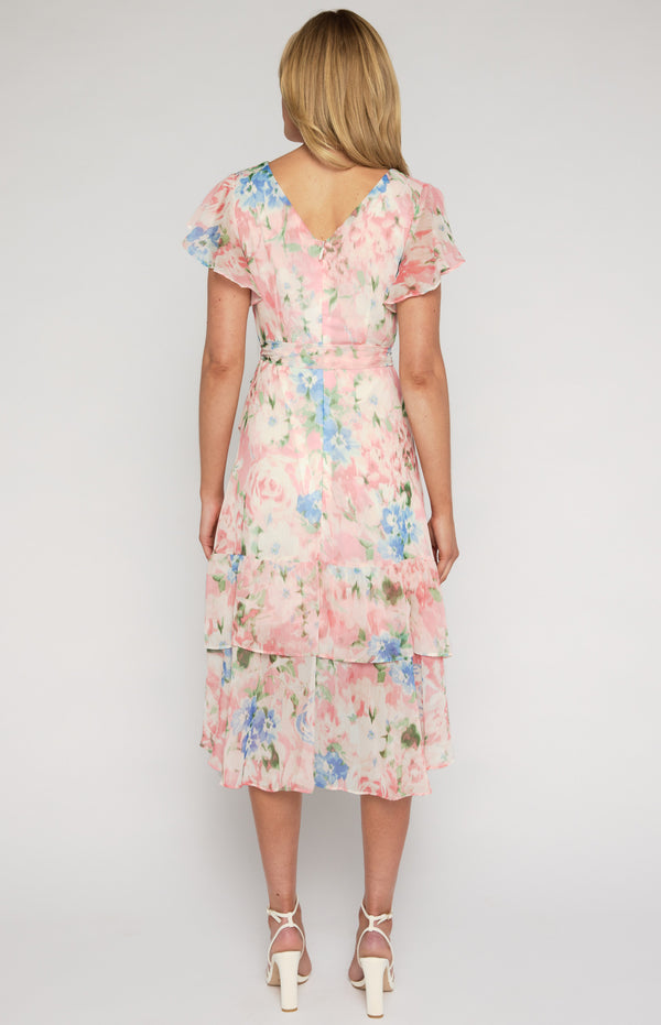 Floral Print Waterfall Hem Midi Dress