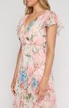 Floral Print Waterfall Hem Midi Dress