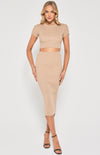 Knit Set with Round Neck Top & Midi Skirt