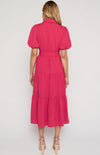Midi Shirt Dress with Metal Ring Belt and Tiered Skirt