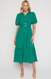 Midi Shirt Dress with Metal Ring Belt and Tiered Skirt
