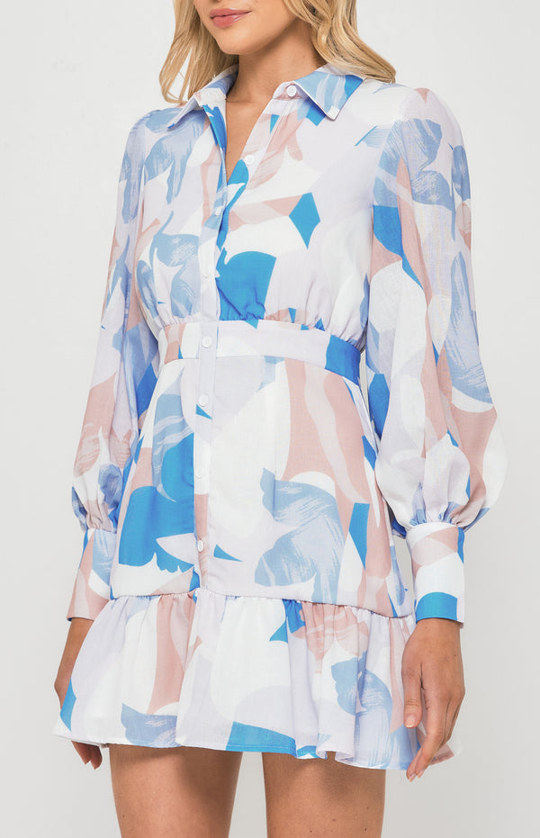 Abstract Print Textured Shirt Dress