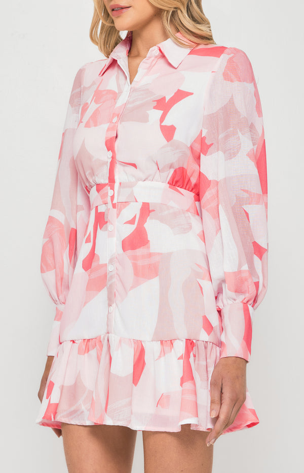 Abstract Print Textured Shirt Dress