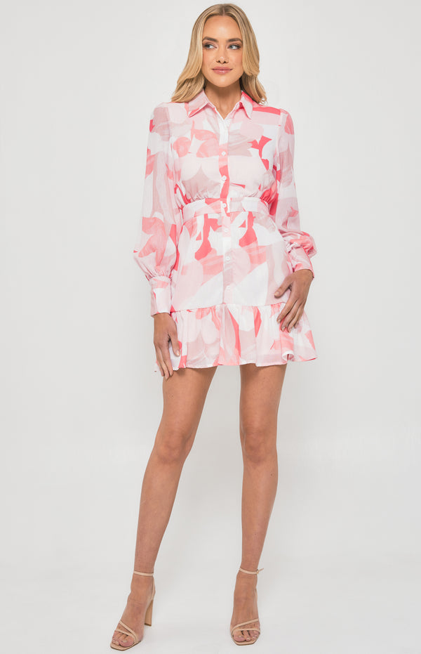 Abstract Print Textured Shirt Dress