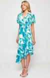 Abstract Print Chiffon Midi Dress with Asymmetric Hem