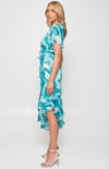 Abstract Print Chiffon Midi Dress with Asymmetric Hem
