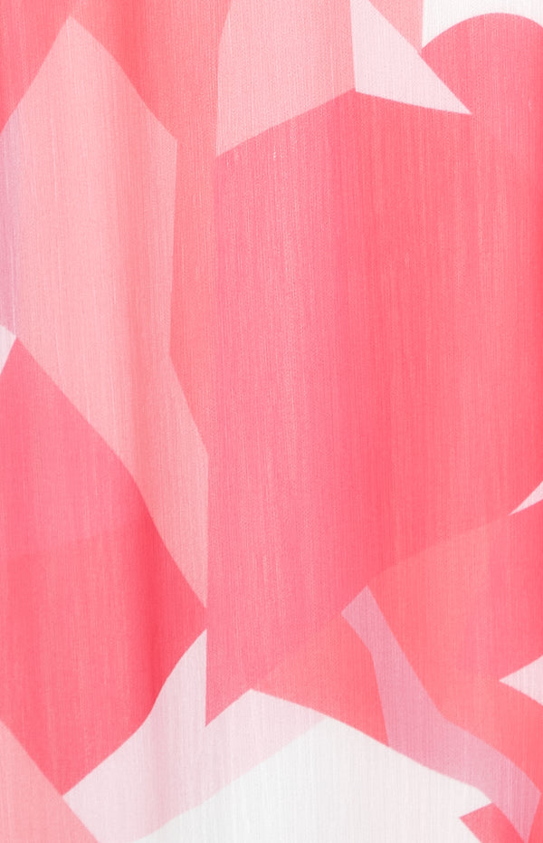 Abstract Print Chiffon Midi Dress with Asymmetric Hem