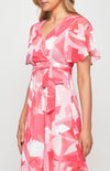 Abstract Print Chiffon Midi Dress with Asymmetric Hem