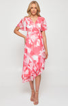 Abstract Print Chiffon Midi Dress with Asymmetric Hem