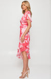 Abstract Print Chiffon Midi Dress with Asymmetric Hem