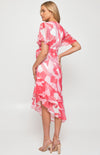Abstract Print Chiffon Midi Dress with Asymmetric Hem
