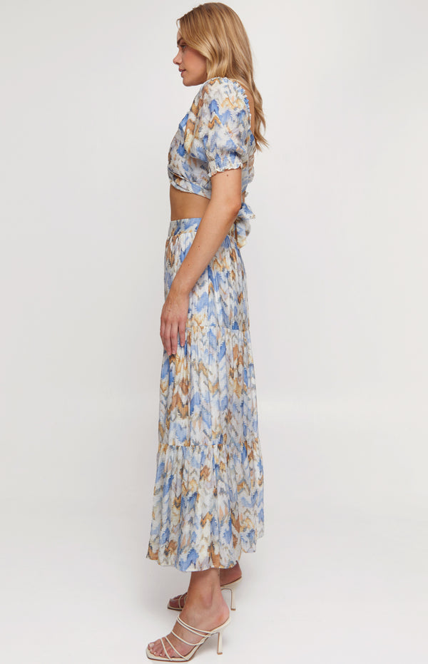 Printed Set with Top and Wave Seam Skirt