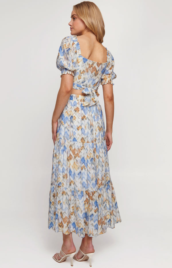 Printed Set with Top and Wave Seam Skirt