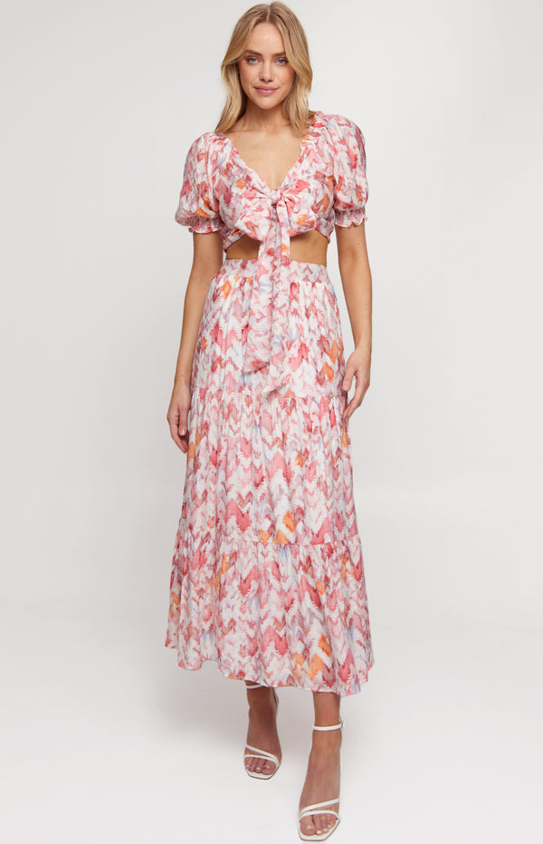 Printed Set with Top and Wave Seam Skirt
